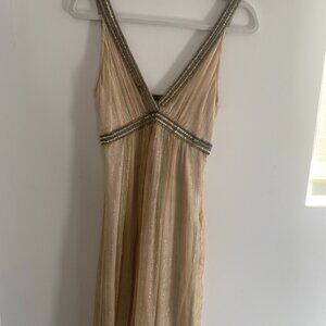 Maria Bianca Nero Gold Sparkly Chiffon Beaded Mini Dress Sz S